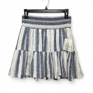 Boho Western Smocked Tiered Mini Skirt Medium Coastal Cottagecore Beach Summer